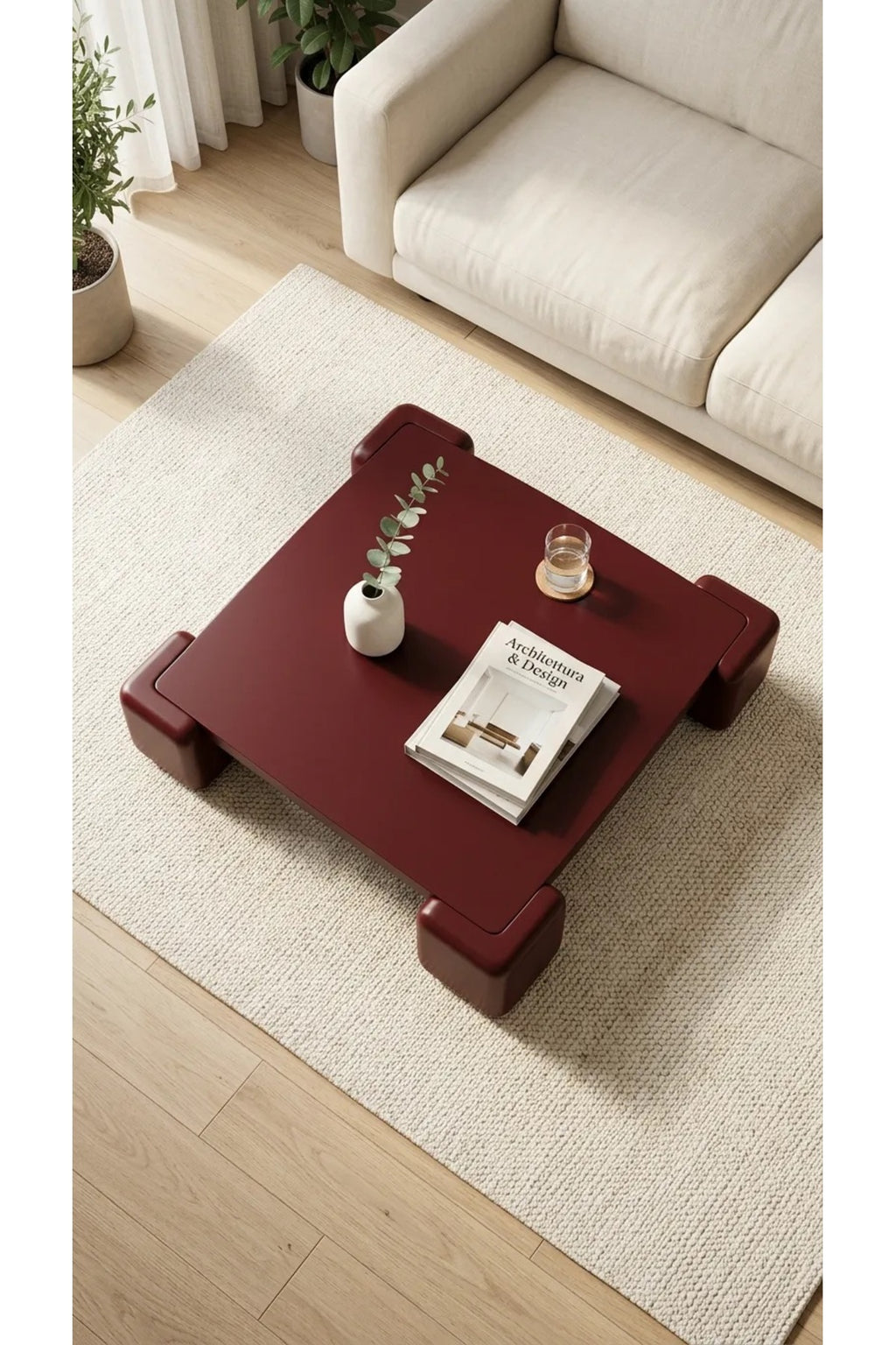 Cubé Orta Sehpa Bordo, 90x90 kare orta sehpa – görsel 5