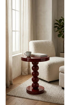 Loop Yan Sehpa Bordo, masif ıhlamur lake yuvarlak yan sehpa – görsel 2