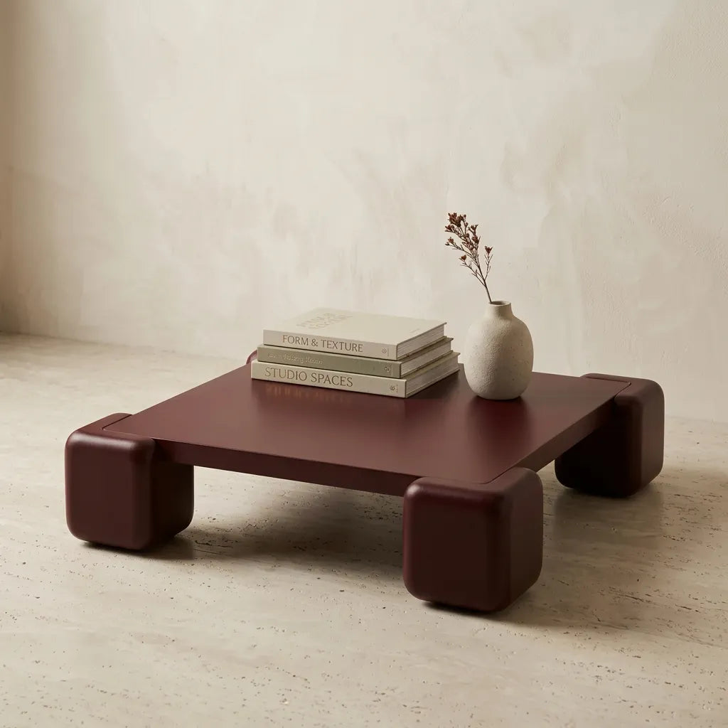 Cubé Orta Sehpa Bordo, 90x90 kare bordo lake orta sehpa – stüdyo görseli